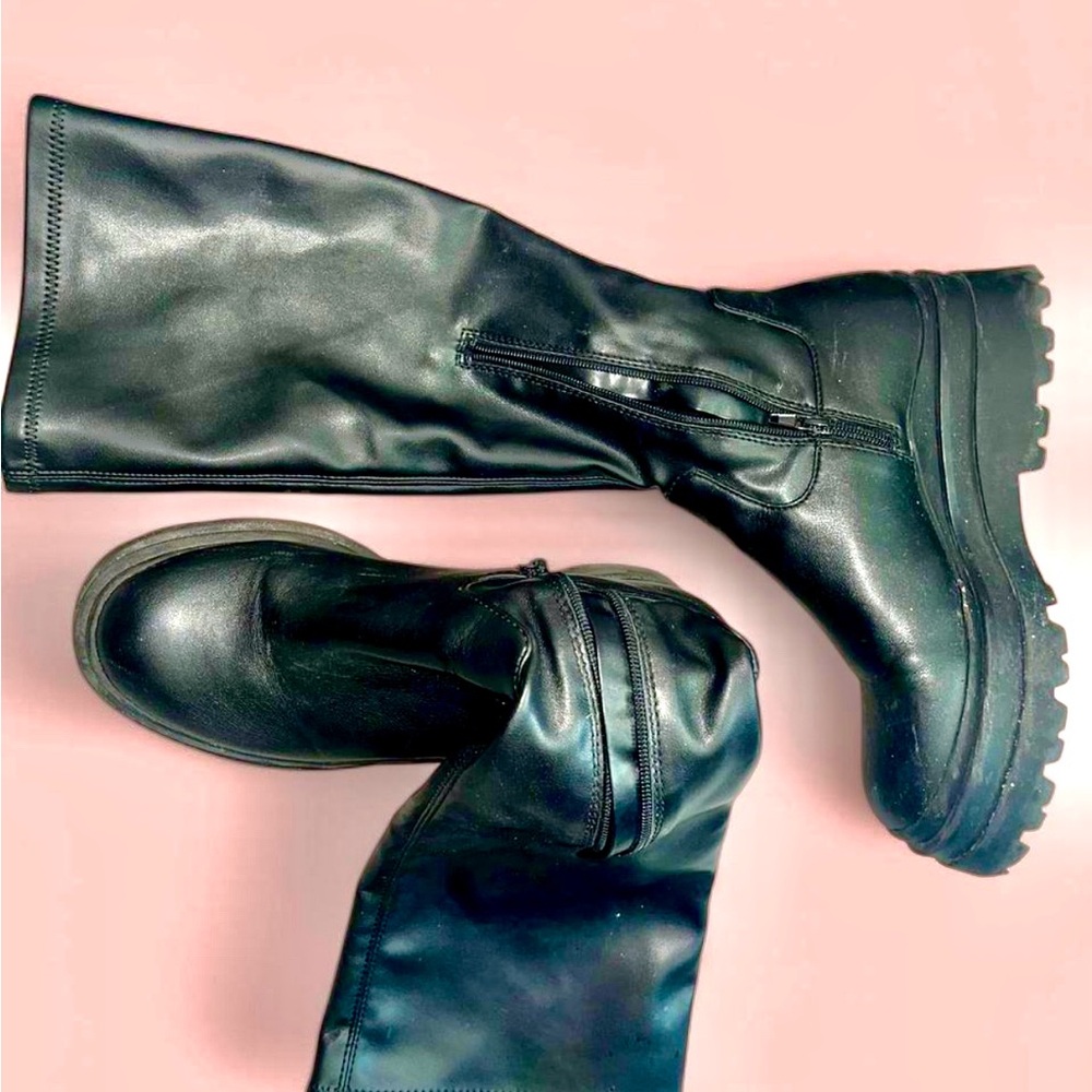 Black Over the Knee Boots with Chunky Heel